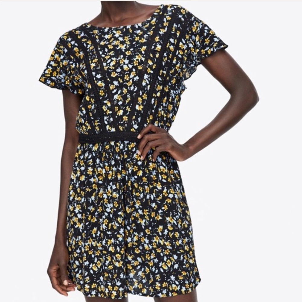 ZARA BLACK FLORAL PRINT DRESS
